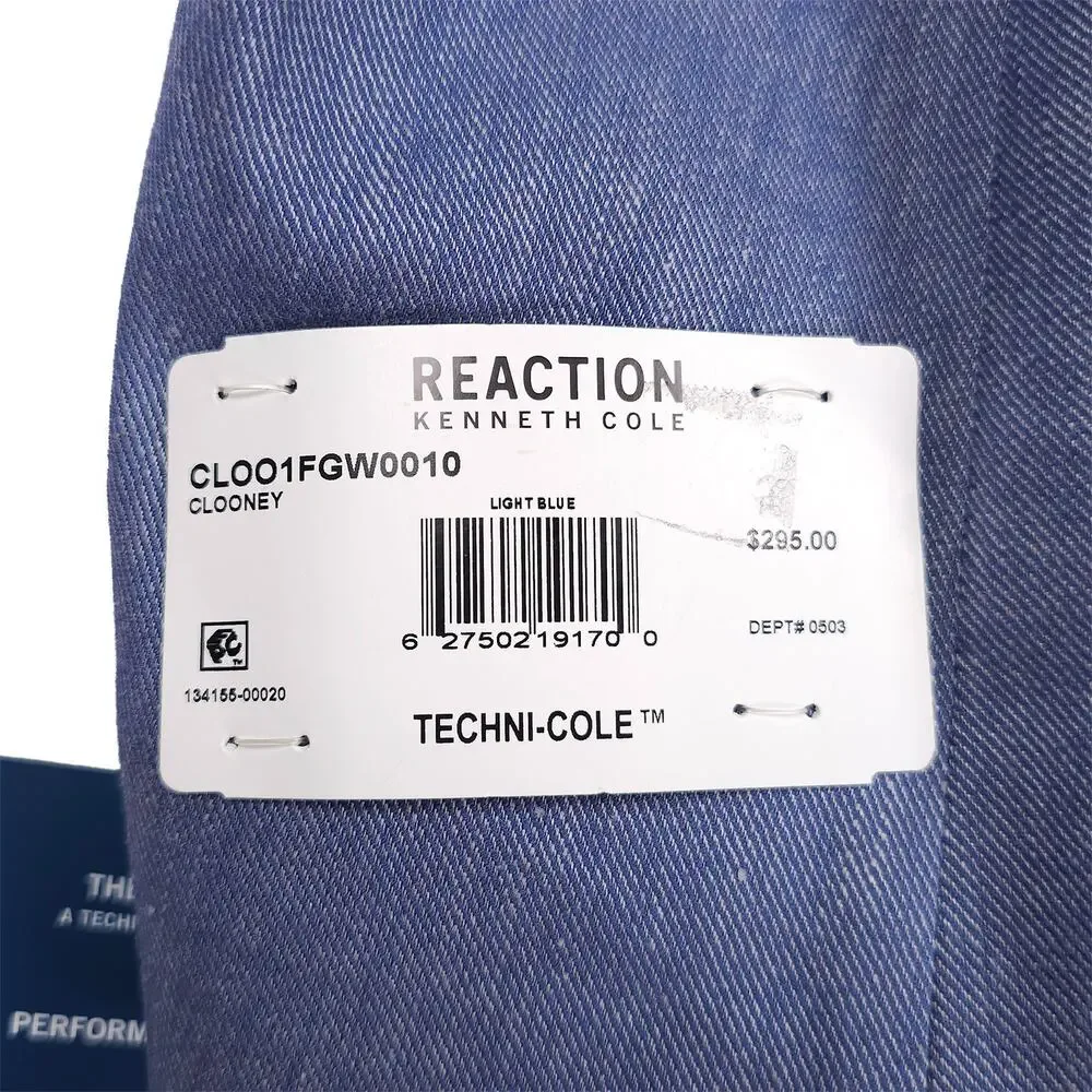 Kenneth Cole Reaction Mens Modern Fit Sport Coat 38R Light Blue Stretch Linen